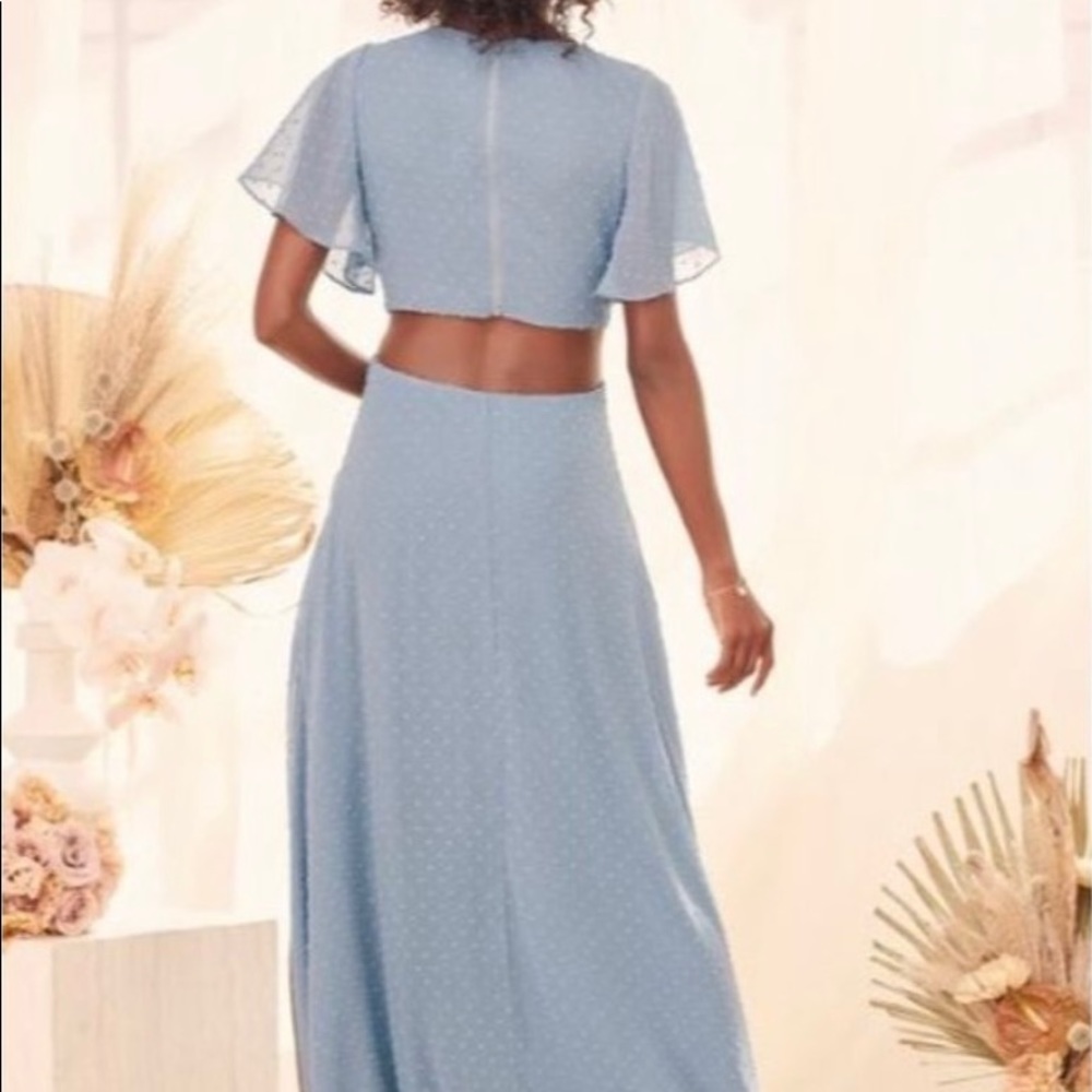 NEVER WORN- M-Lulus slate blue Swiss dot maxi dress - Picture 2 of 6
